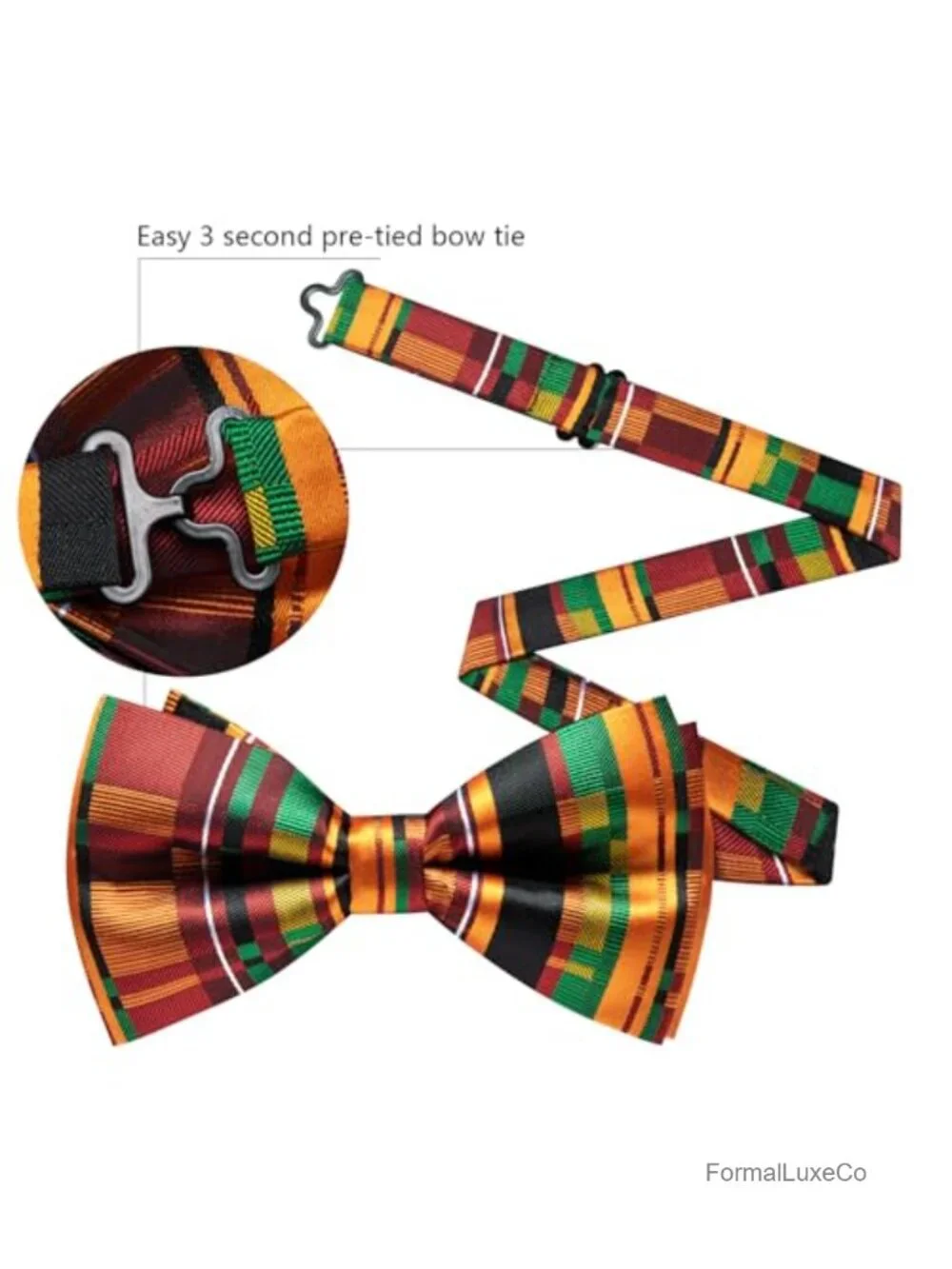 Mens Pre-Tied Paisley Bow Tie Set with Handkerchief & Cufflinks Silk